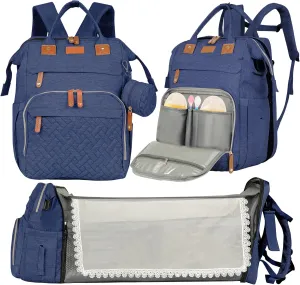 large diaper bag backpack，baby bag with changing station for Boys Girls，Multifunctional Diaper Bag，Mommy Bag With USB Charging Port（Blue）
