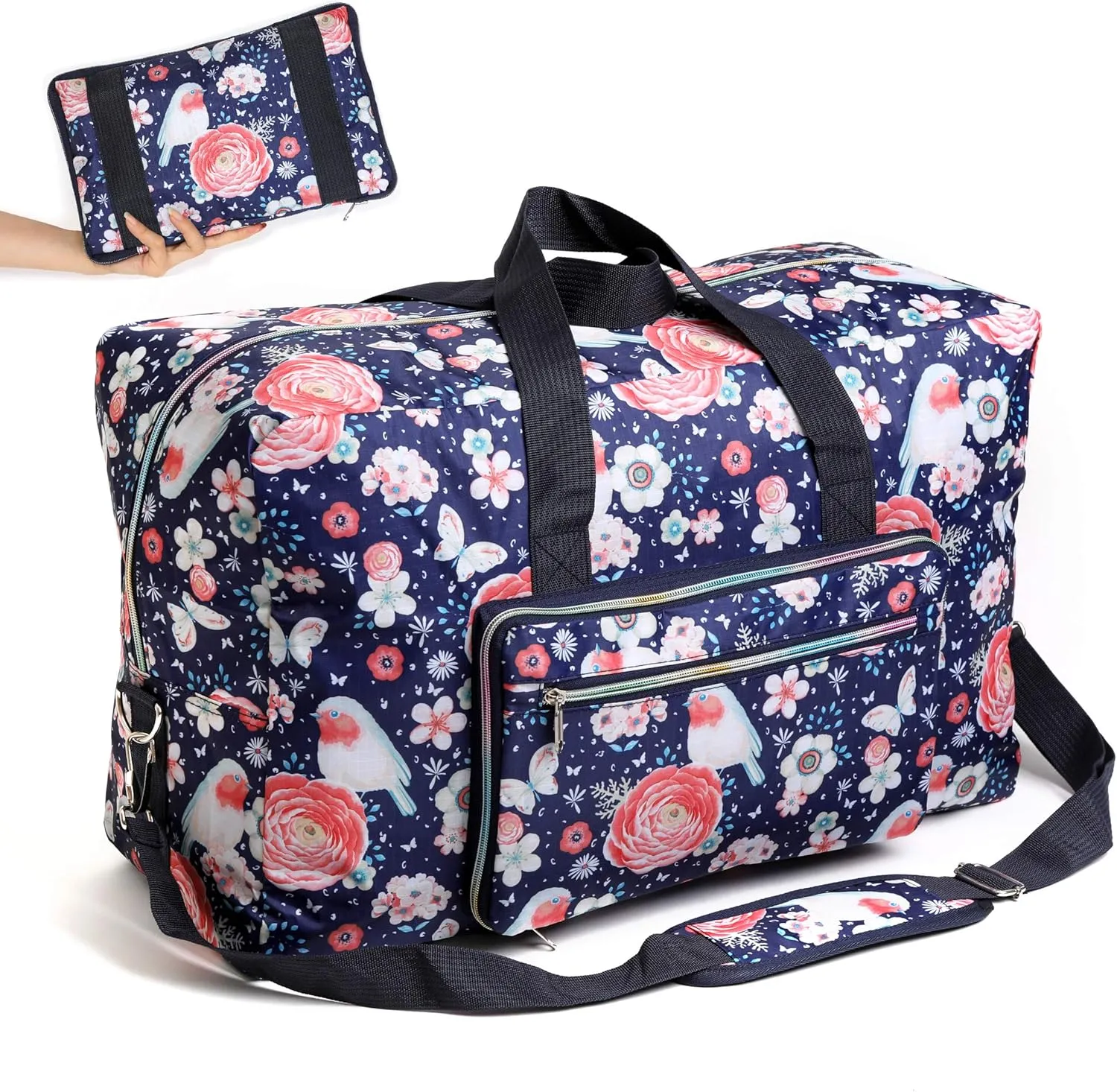 Large Foldable Travel Duffel Bag, Sports Tote Gym Bag For Women with Trolley Sleeve Weekender Overnight Carry On Checked Luggage Bag Hospital Bag Tote Shoulder Handbag Bag