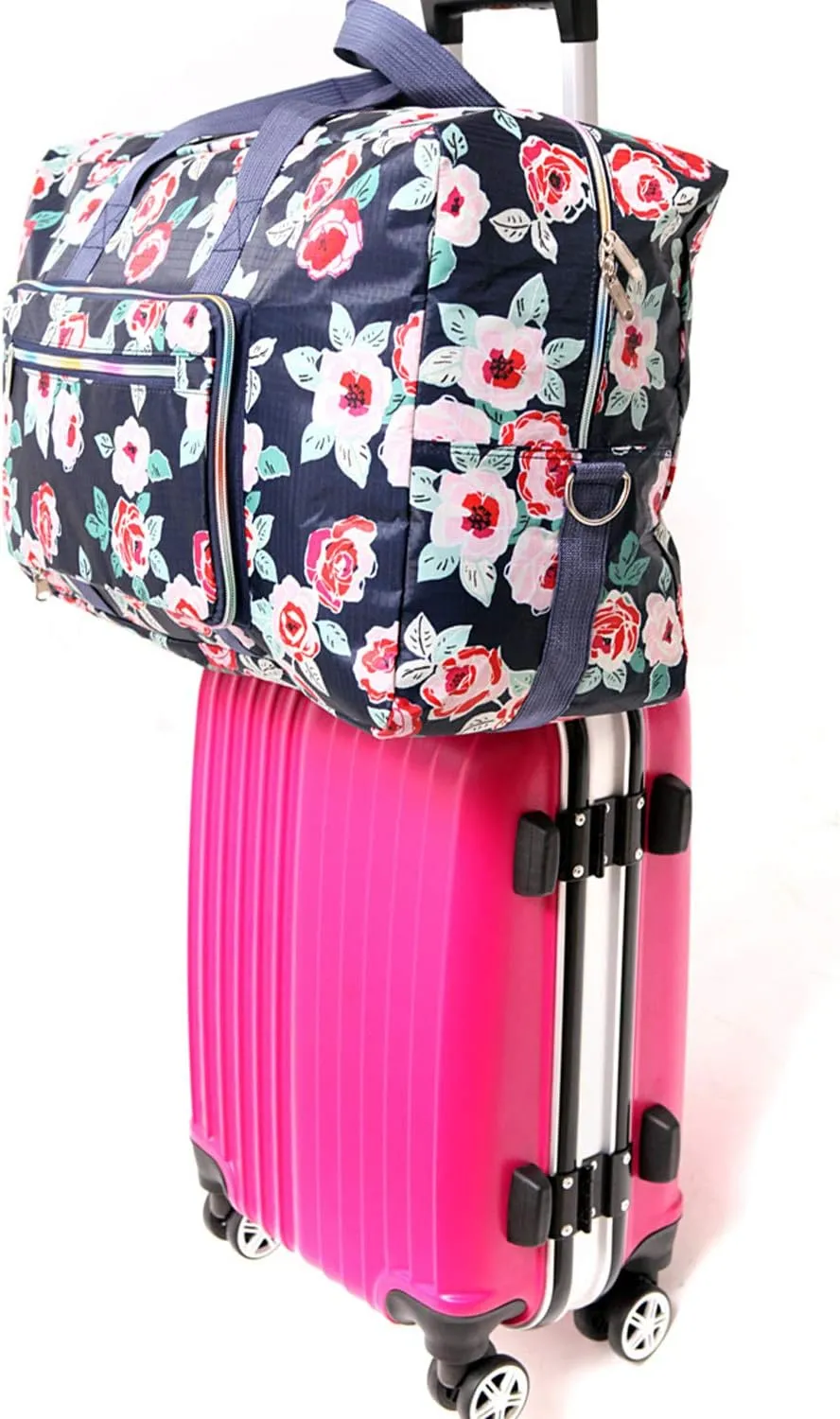 Large Foldable Travel Duffel Bag, Sports Tote Gym Bag For Women with Trolley Sleeve Weekender Overnight Carry On Checked Luggage Bag Hospital Bag Tote Shoulder Handbag Bag