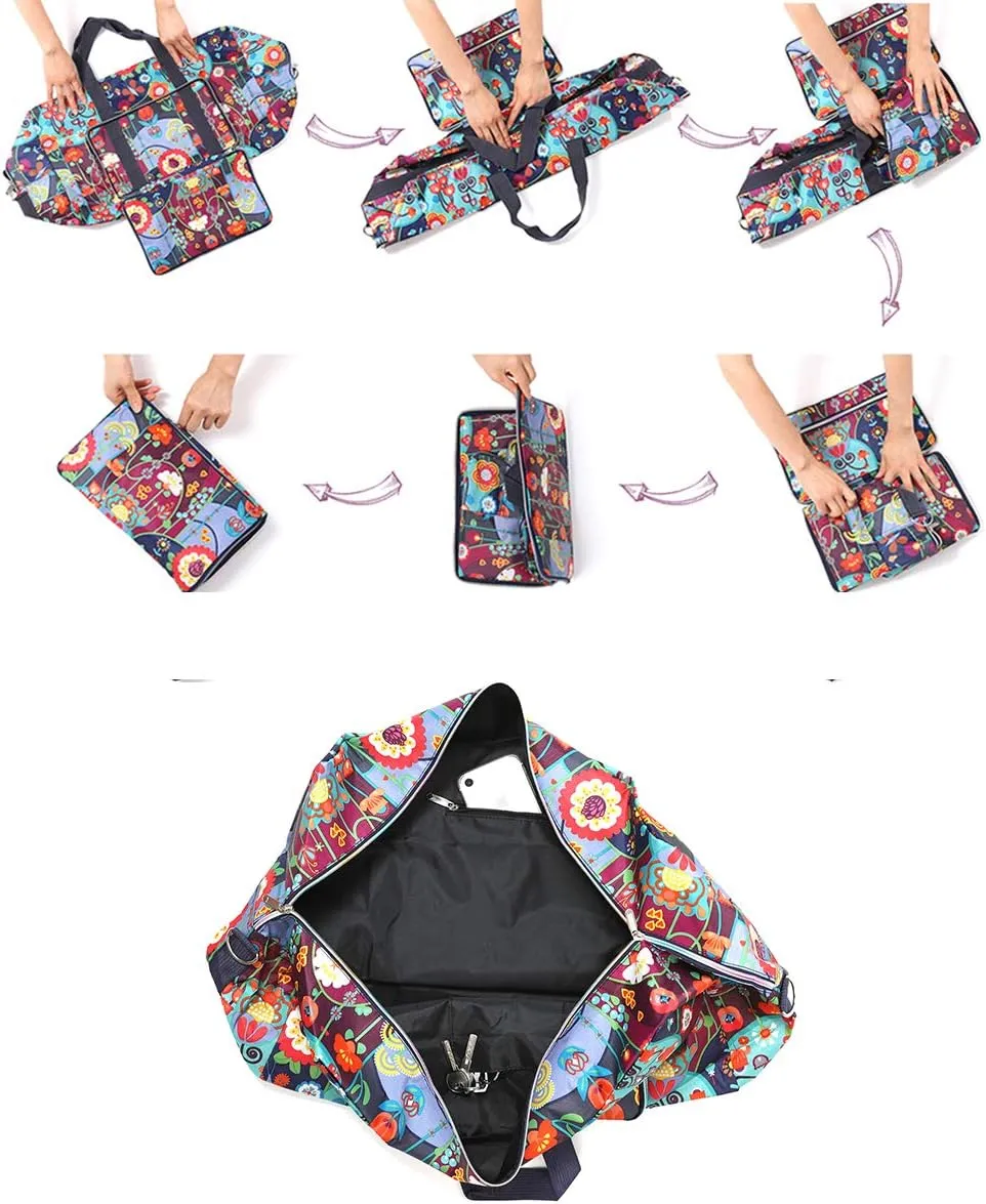 Large Foldable Travel Duffel Bag, Sports Tote Gym Bag For Women with Trolley Sleeve Weekender Overnight Carry On Checked Luggage Bag Hospital Bag Tote Shoulder Handbag Bag