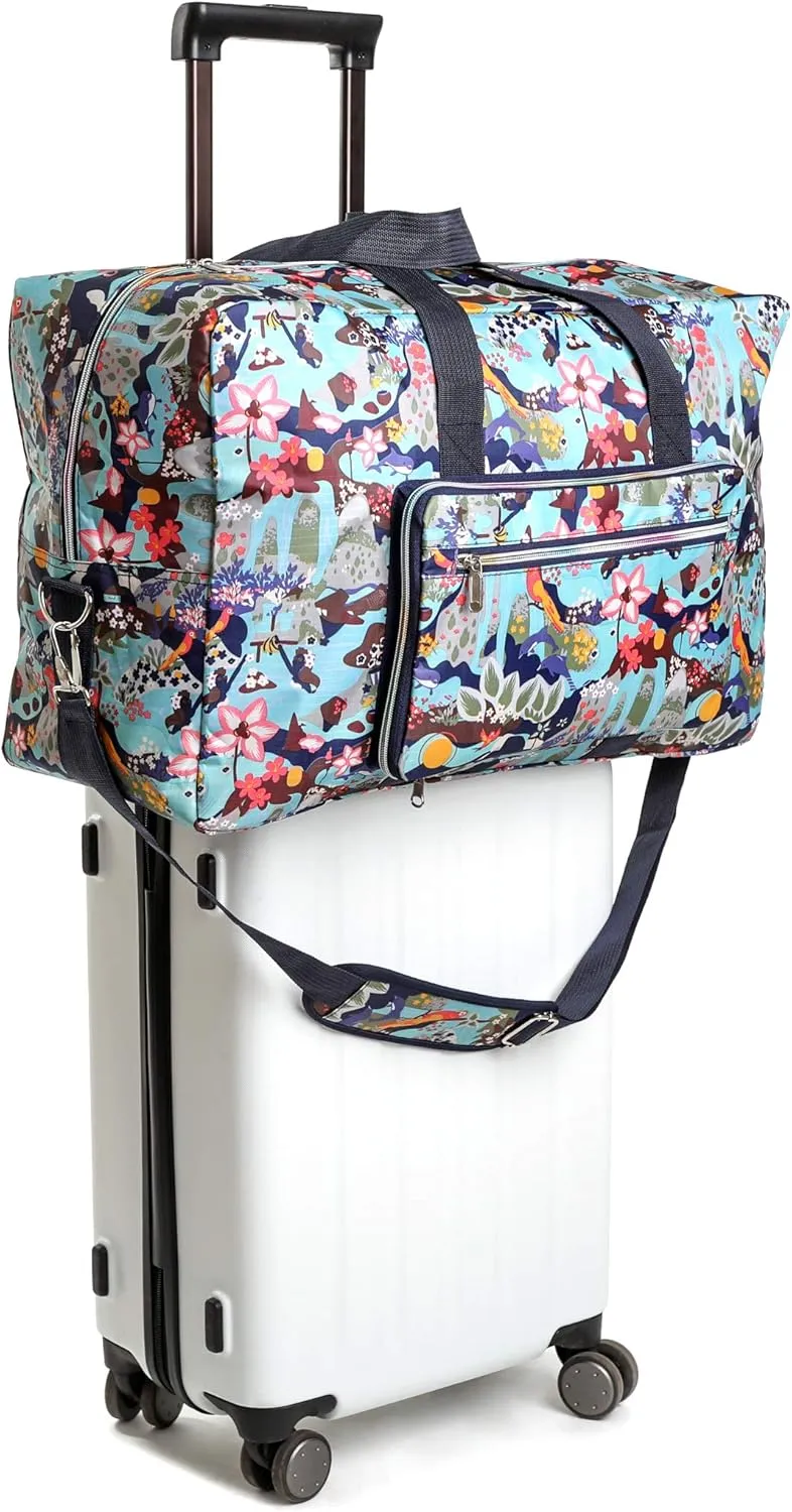 Large Foldable Travel Duffel Bag, Sports Tote Gym Bag For Women with Trolley Sleeve Weekender Overnight Carry On Checked Luggage Bag Hospital Bag Tote Shoulder Handbag Bag