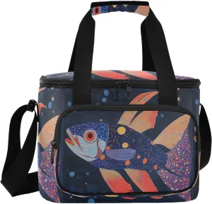 Large Lunch Bag Fish Cute Creek Trout Insulated Cooler Box for Women Men Picnic Camping Beach Handbag 24-Can (18L)