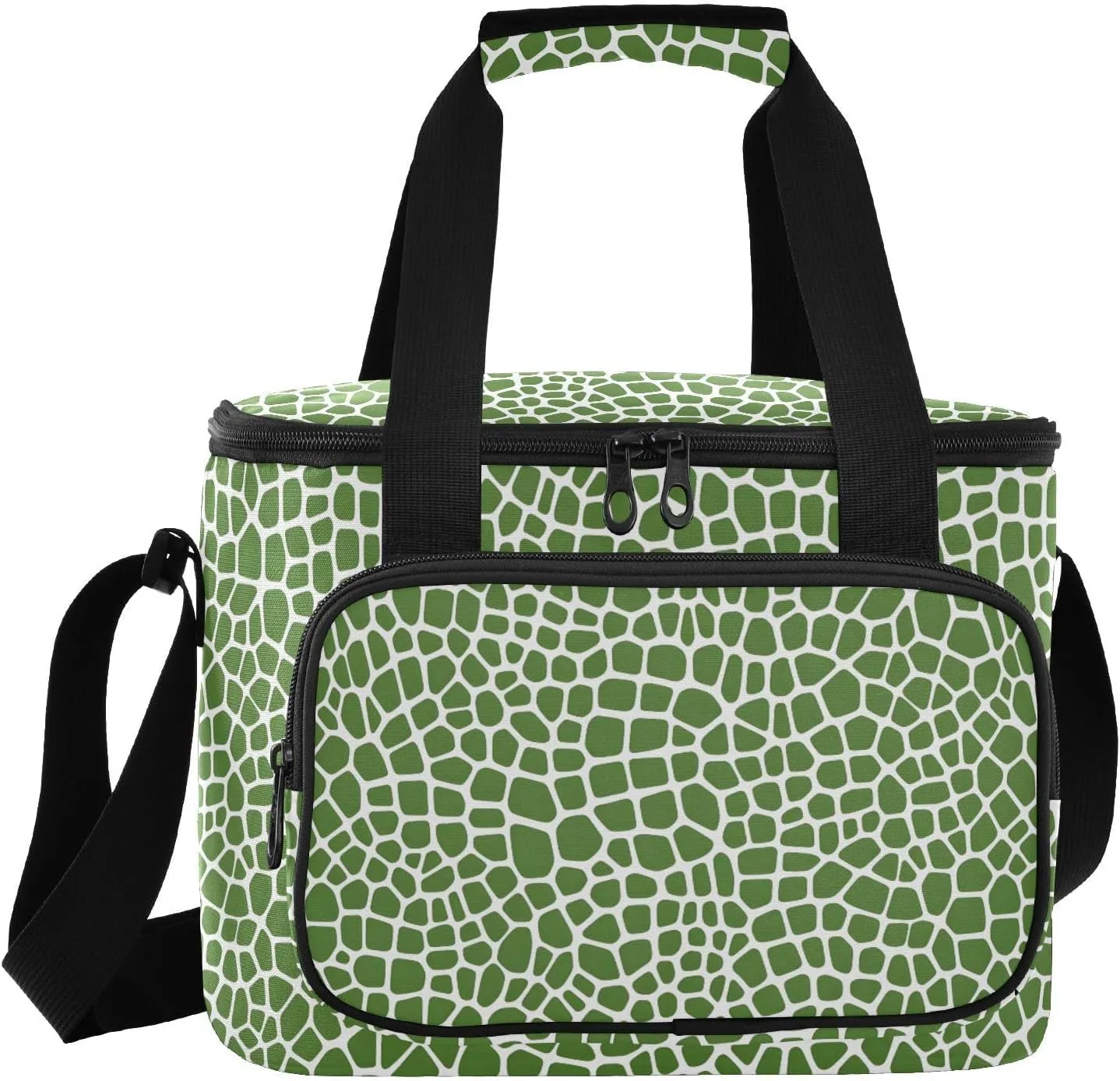 Large Lunch Bag Green Lizard Skin Texture Insulated Cooler Tote Soft Freeze Lunch Box for Adult Women Men Picnic Camping Beach Hiking 24-Can (18L)