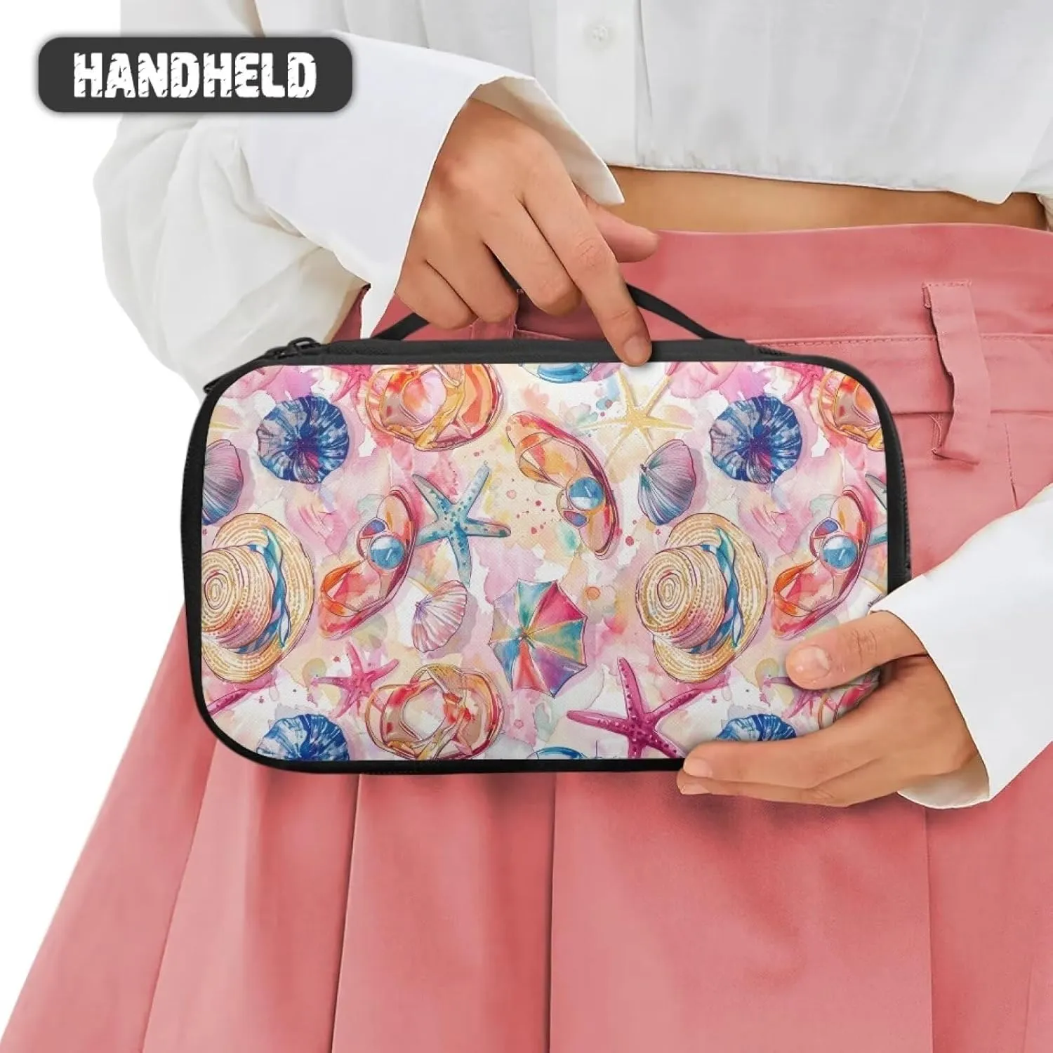 Large Makeup Bag Beach Theme Toiletry Pouch Purse Portable Size Lipstick Case Compact Cosmetic Bags for Women Dust Proof Makeup BrushShaving Bag Aesthetic Clutch Wallet