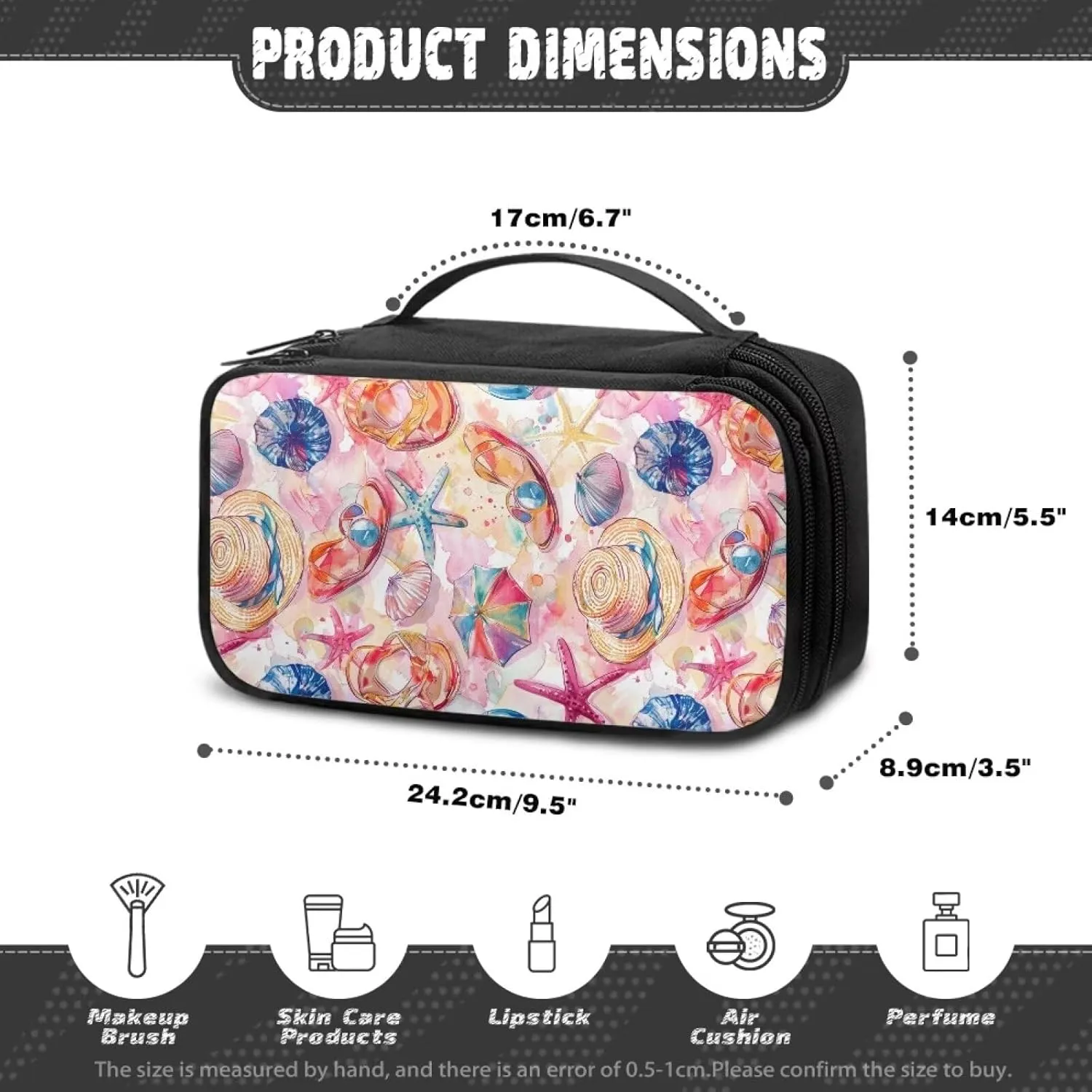 Large Makeup Bag Beach Theme Toiletry Pouch Purse Portable Size Lipstick Case Compact Cosmetic Bags for Women Dust Proof Makeup BrushShaving Bag Aesthetic Clutch Wallet