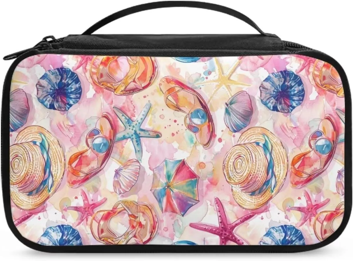 Large Makeup Bag Beach Theme Toiletry Pouch Purse Portable Size Lipstick Case Compact Cosmetic Bags for Women Dust Proof Makeup BrushShaving Bag Aesthetic Clutch Wallet