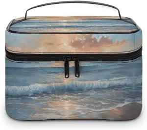 Large Opening Cosmetic Bag for Women Portable On Calm Water Printed Toiletries Bag Travel Bag Storage Bag with Handle