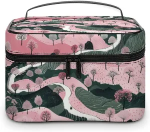 Large Opening Cosmetic Bag for Women Portable Walking Along The Path Printed Toiletries Bag Travel Bag Storage Bag with Handle