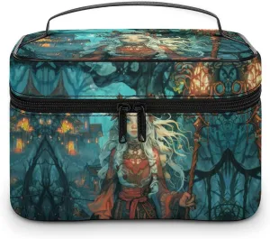 Large Opening Cosmetic Bag for Women Portable White-Haired Priestess Printed Toiletries Bag Travel Bag Storage Bag with Handle