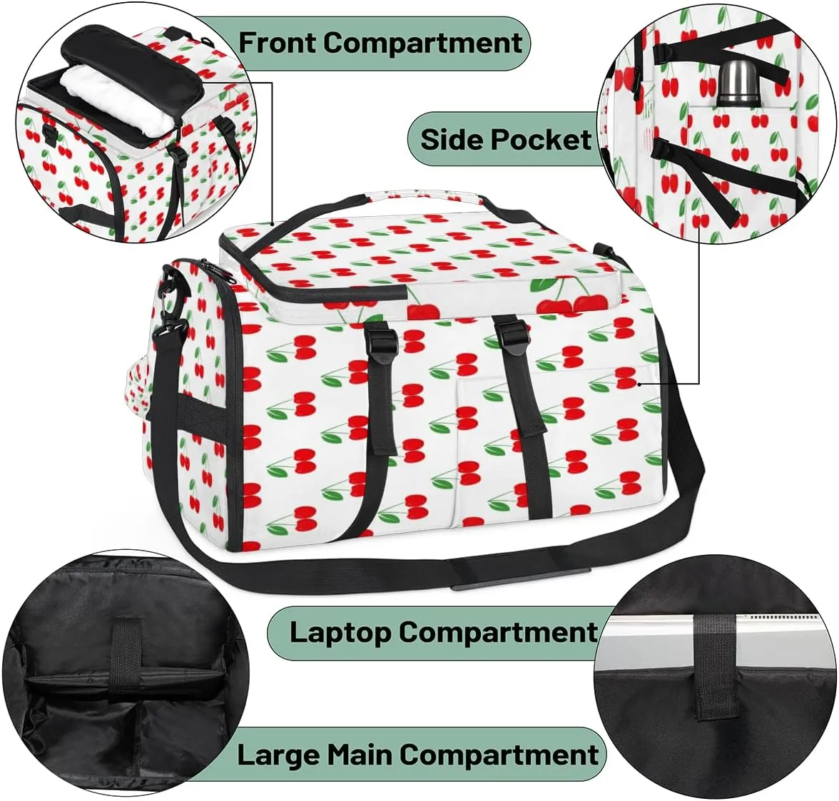 Large Sports Gym Bag With Shoe & Laptop Compartment 47L Waterproof Travel Duffel Bags for Men Women Cherry Fruits Luggage Backpack Duffle Bag