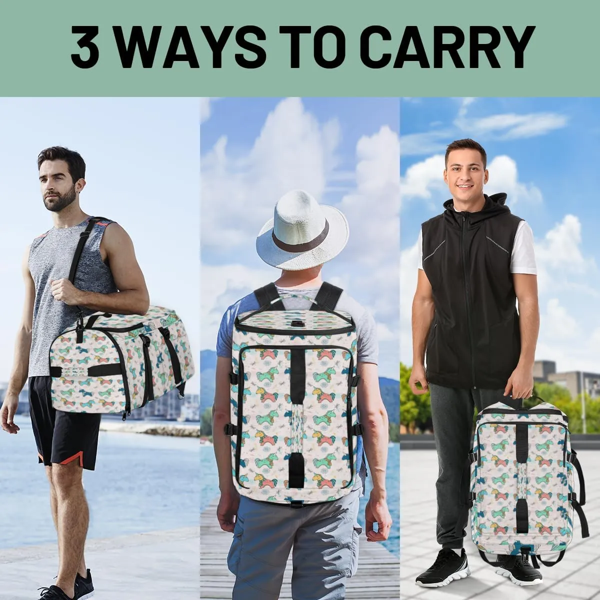 Large Sports Gym Bag With Shoe & Laptop Compartment 47L Waterproof Travel Duffel Bags for Men Women Cute Design Luggage Backpack Duffle Bag