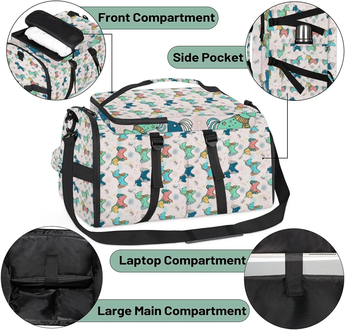 Large Sports Gym Bag With Shoe & Laptop Compartment 47L Waterproof Travel Duffel Bags for Men Women Cute Design Luggage Backpack Duffle Bag