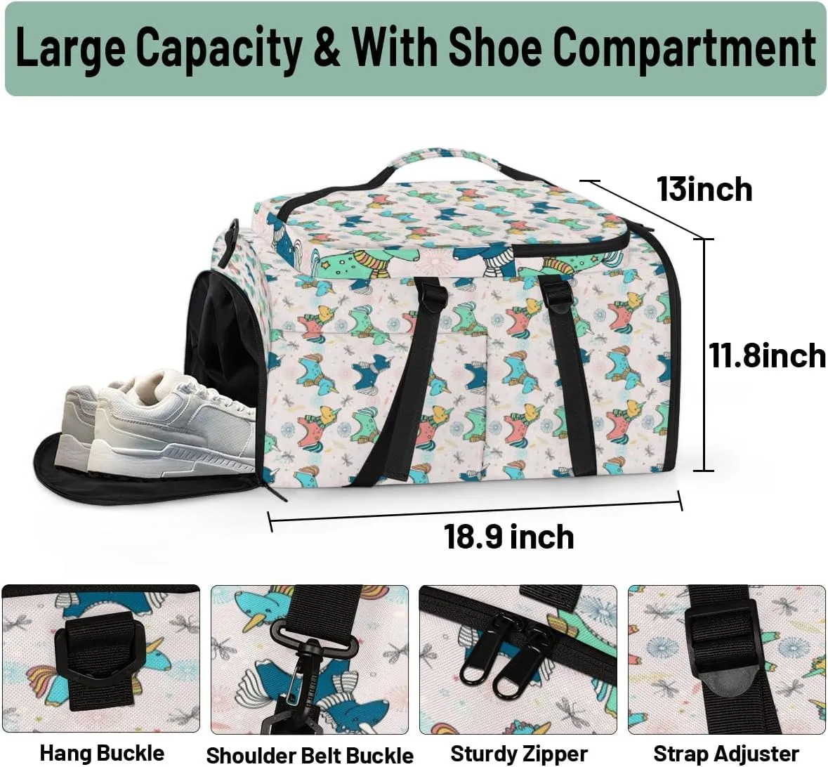 Large Sports Gym Bag With Shoe & Laptop Compartment 47L Waterproof Travel Duffel Bags for Men Women Cute Design Luggage Backpack Duffle Bag