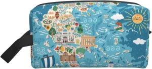 Large Travel Cosmetic Bag – Greece Map Full-Print Design, Portable Toiletry Organizer, Multi-Use Pouch for Makeup