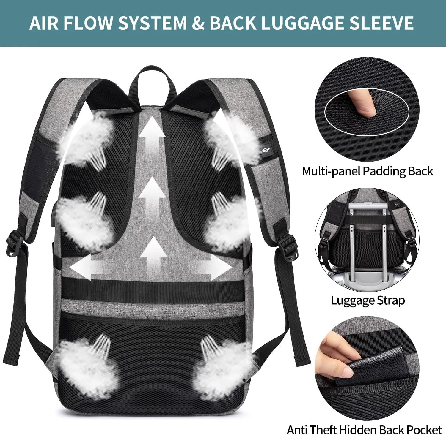 Large Travel Laptop Backpack Water Resistant Anti-Theft 17inch Laptop Bag with USB Charging Port and Lock,Big Business Backpack for Men and Women, Durable Big Capacity Heavy Duty Computer Bag,Grey