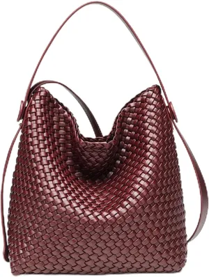 Large Woven Tote Bag Vegan Leather Shoulder Bag for Women Fashion Travel Shopper Bag Top Handle Handbag and Purse