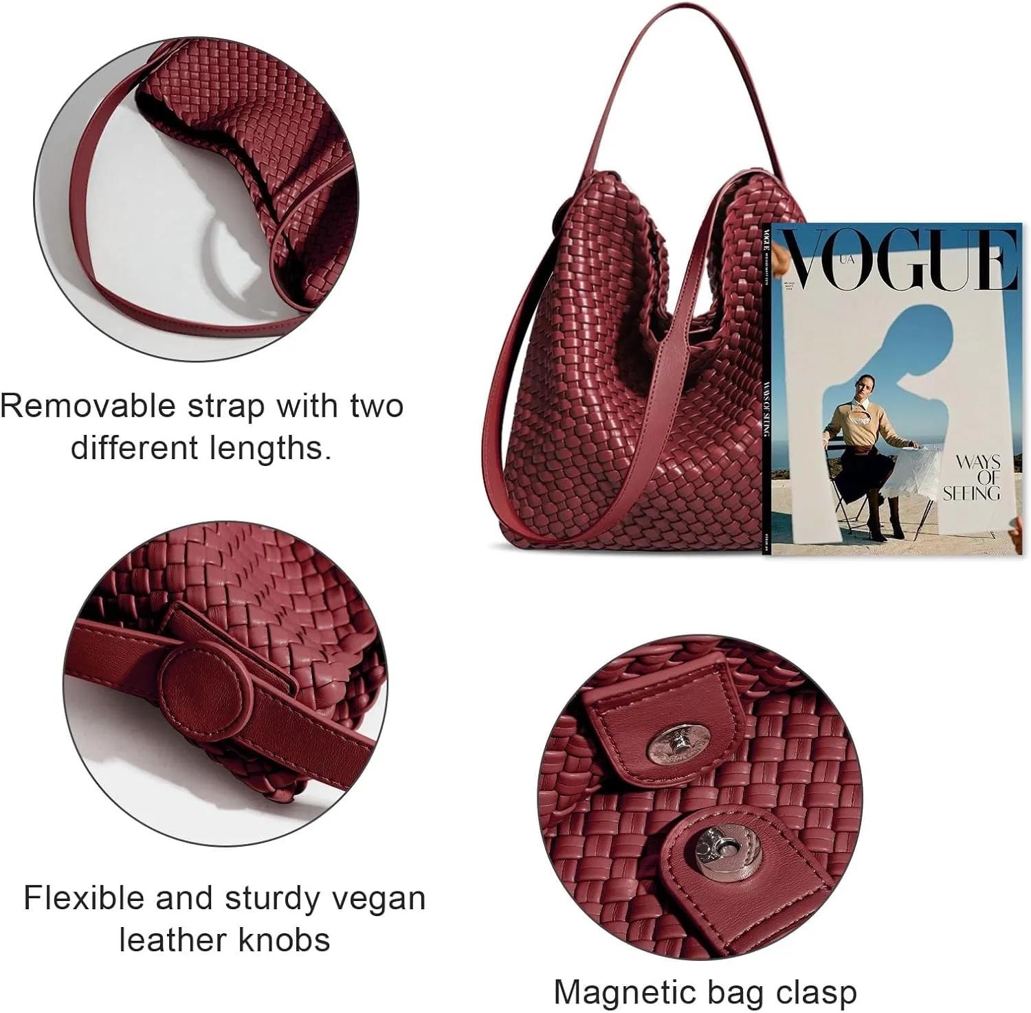 Large Woven Tote Bag Vegan Leather Shoulder Bag for Women Fashion Travel Shopper Bag Top Handle Handbag and Purse