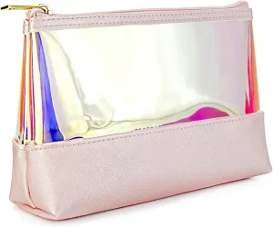 Laser Cosmetic Bag Clear Makeup Bag Portable Zippered Toiletry Bag Waterproof Makeup Bag Organizer for Travel and Daily Use (square bag)