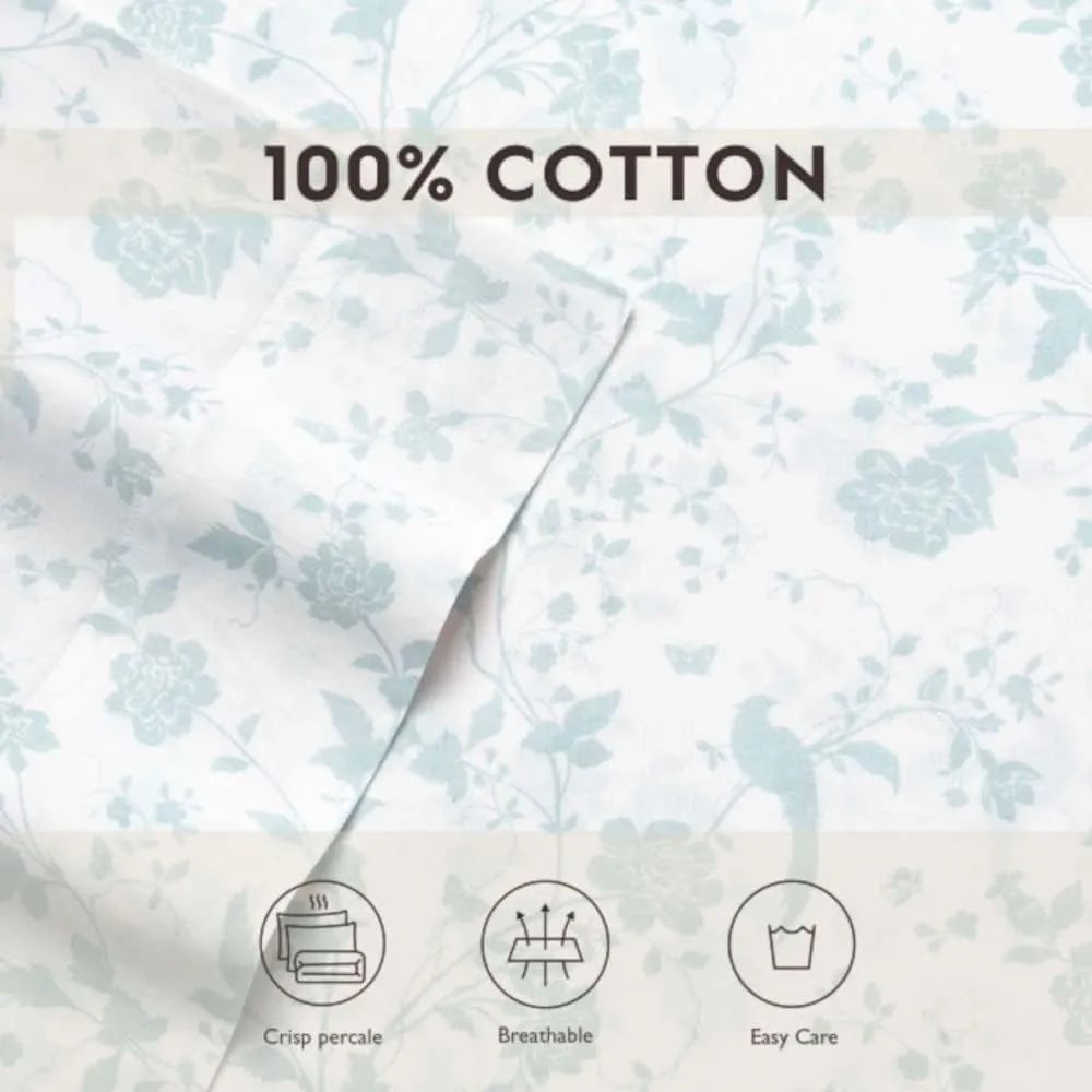 Laura Ashley Home - Standard Pillowcase Set, Cotton Sateen Bedding, Smooth & Wrinkle-Resistant (Garden Palace Aqua, 2 Piece)