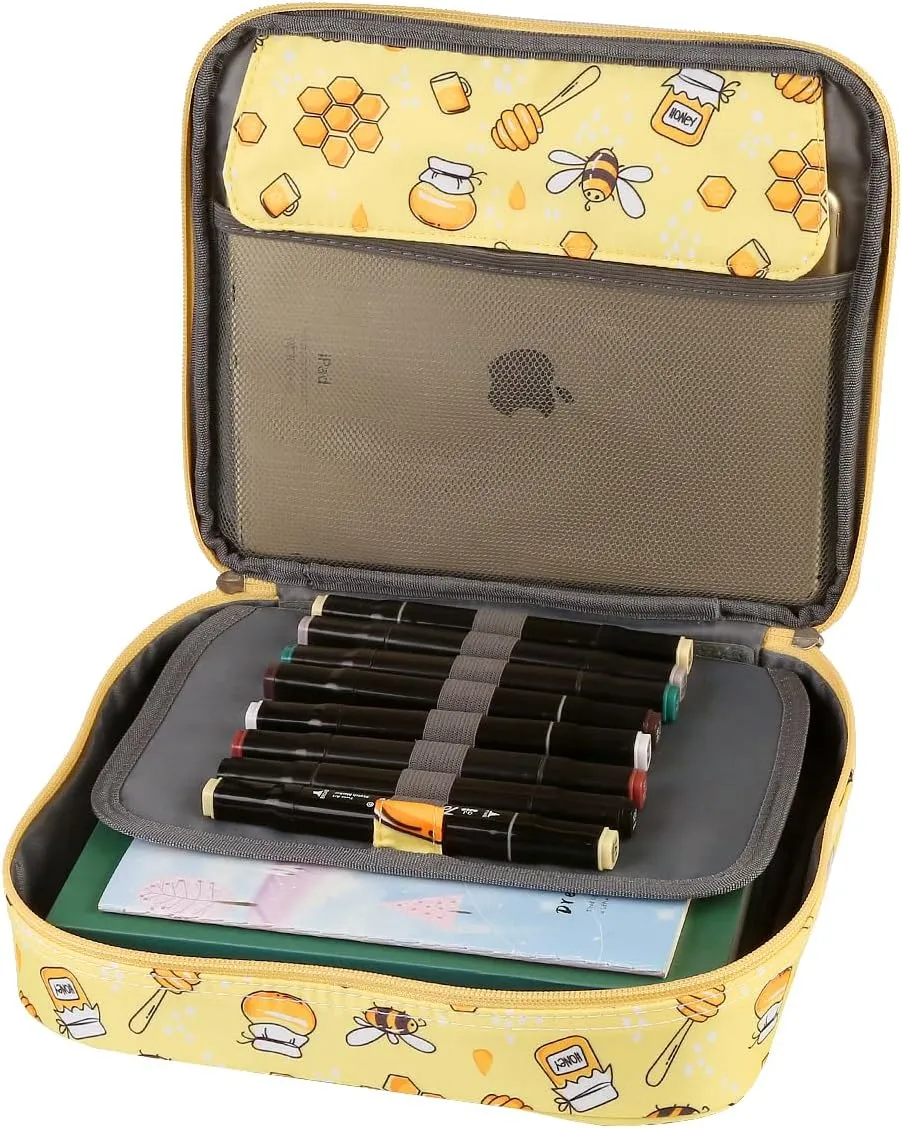 Lbxgap Multi-Functional Zipper Pencil ipad case with Handle and Zippered Pocket, Carrying Protective Bag with Bookmark and Book Fixing Straps for Travel Office