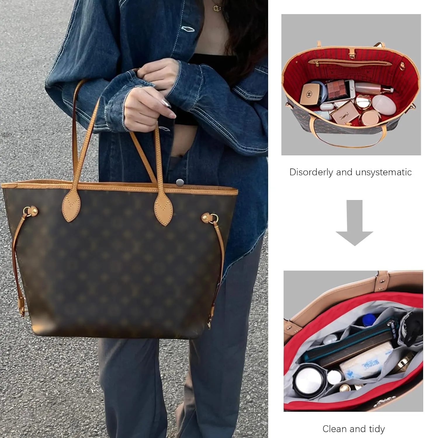 Lckaey purse organizer insert for neverfull gm mm graceful pm insert on the go purse organizer 3055red-L