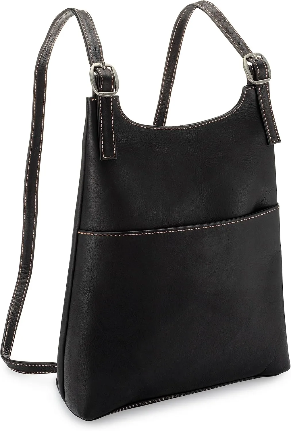 Le Donne Leather Women’s Slim Sling Backpack – Premium Full-Grain Colombian Vaquetta Leather Backpack, 12" x 4" x 9" (Black)