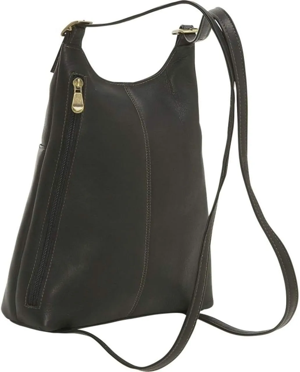 Le Donne Leather Women’s Slim Sling Backpack – Premium Full-Grain Colombian Vaquetta Leather Backpack, 12" x 4" x 9" (Black)