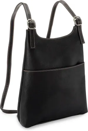 Le Donne Leather Women’s Slim Sling Backpack – Premium Full-Grain Colombian Vaquetta Leather Backpack, 12" x 4" x 9" (Black)