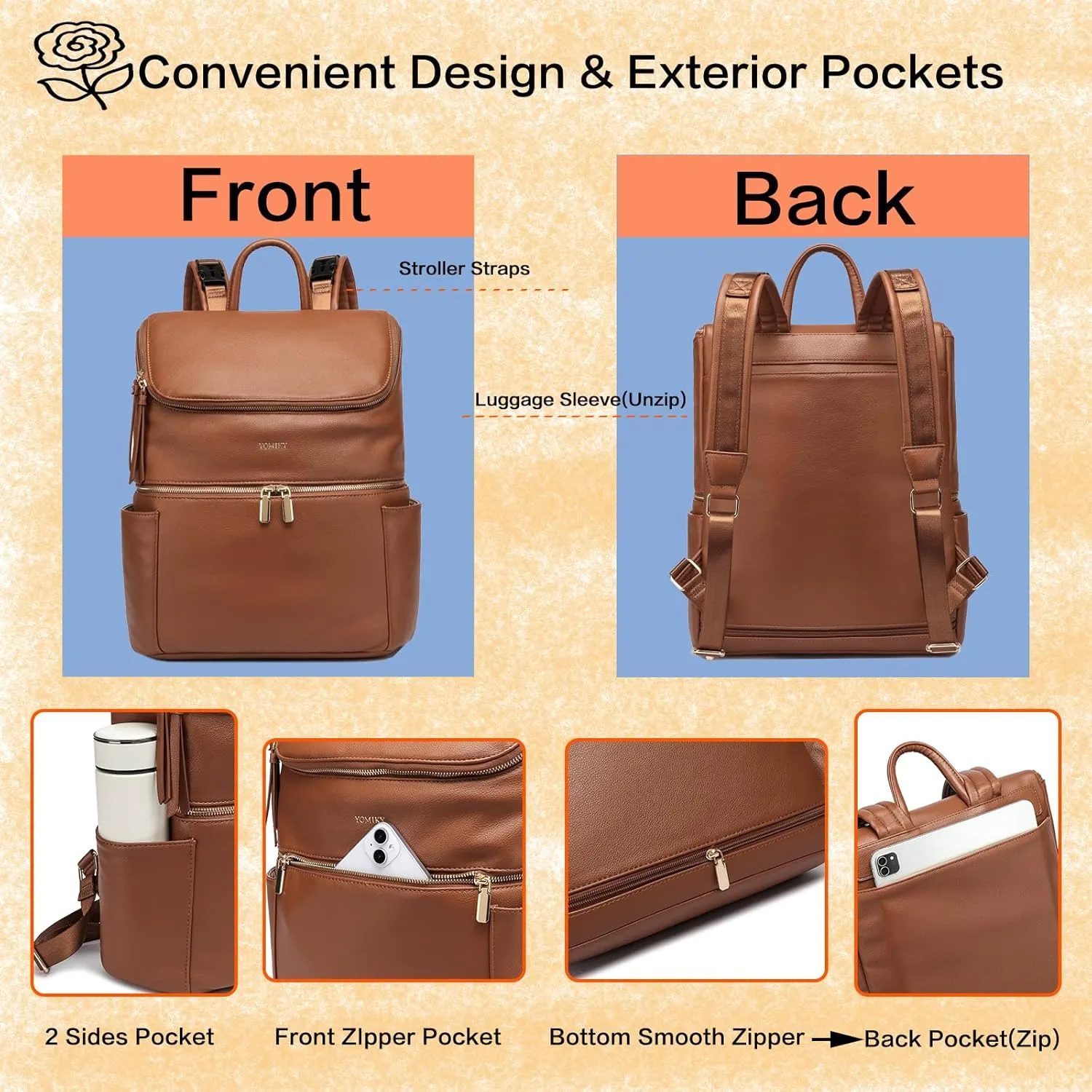 Leather Diaper Bag Backpack for Boy Girl Twins, Toddler Diaper Bag with Multiple Pockets, Cooler Compartment