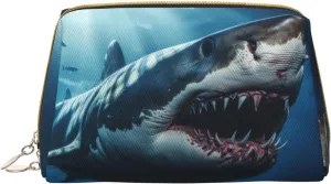 Leather Makeup Bag, 3D Realistic Shark Cosmetic Bags Travel Toiletry Bag for Women, Make up Bag, Large Capacity Makeup Bag Organizer, Cute Makeup Pouch Makeup Case