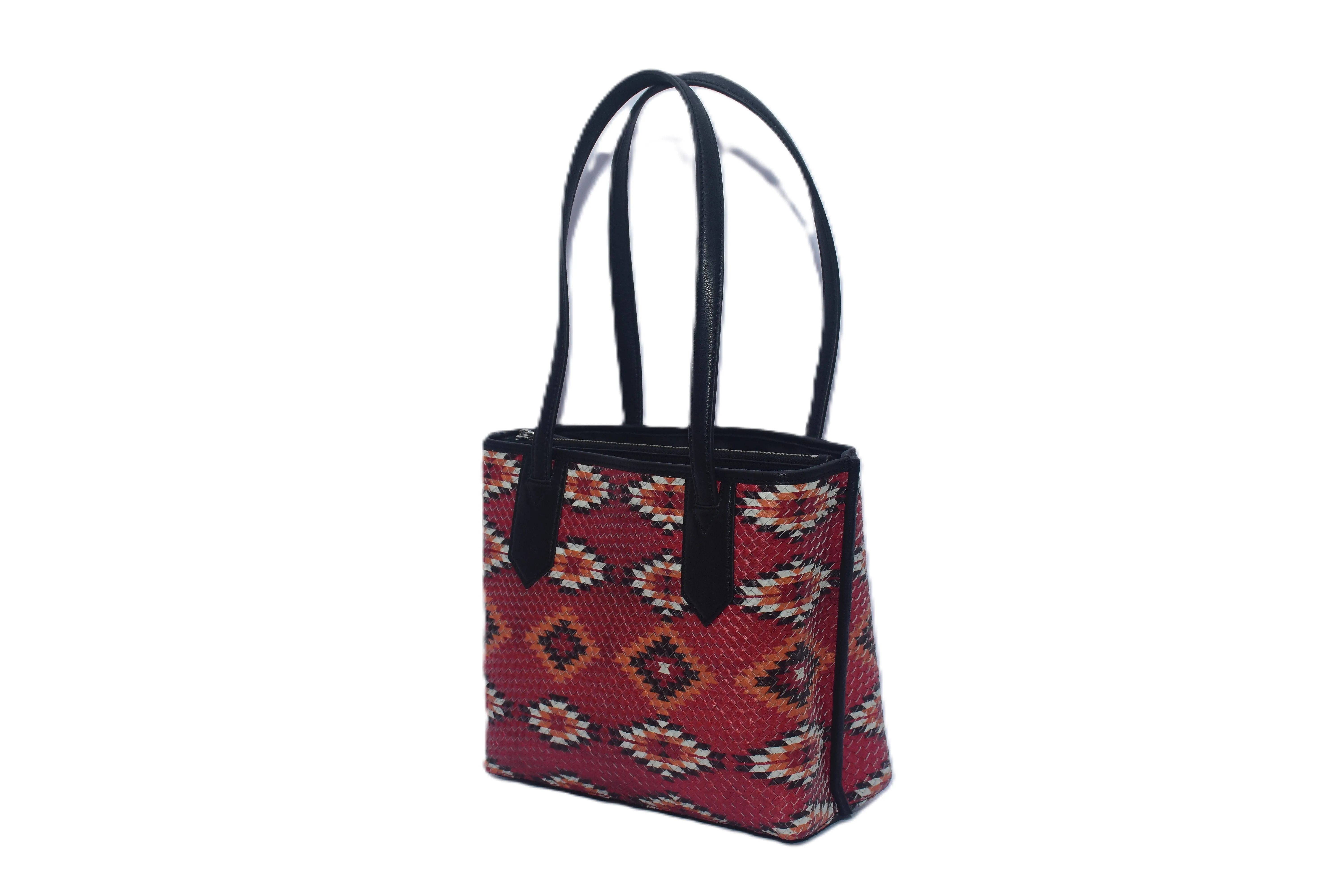 Leather Woven Tribal Print Mini Tote