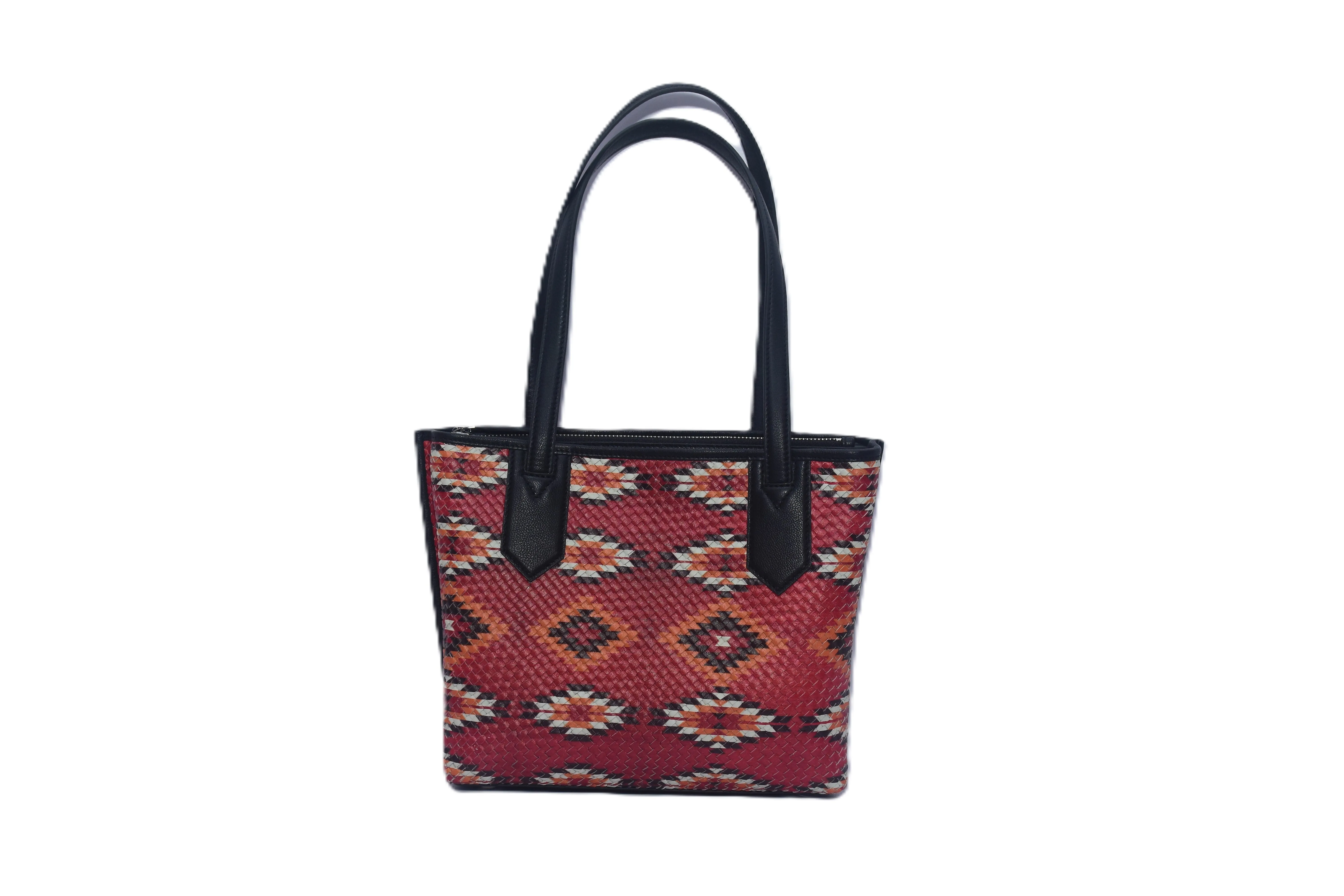 Leather Woven Tribal Print Mini Tote