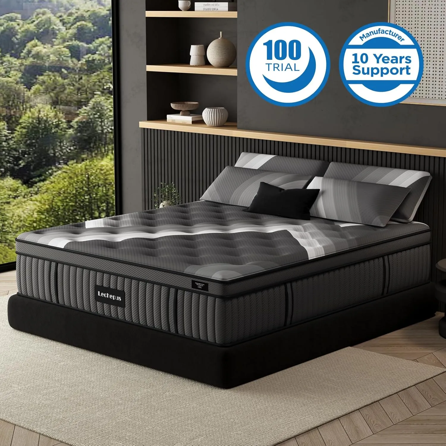 Lechepus 14Inch King Hybrid Mattress in Box, Plush Memory Foam Queen Size Mattress Sleep Presssure Relief, 5-Zone Individual Pocket Spring Mattresses, CertiPUR-US Certified None of Fiberglass