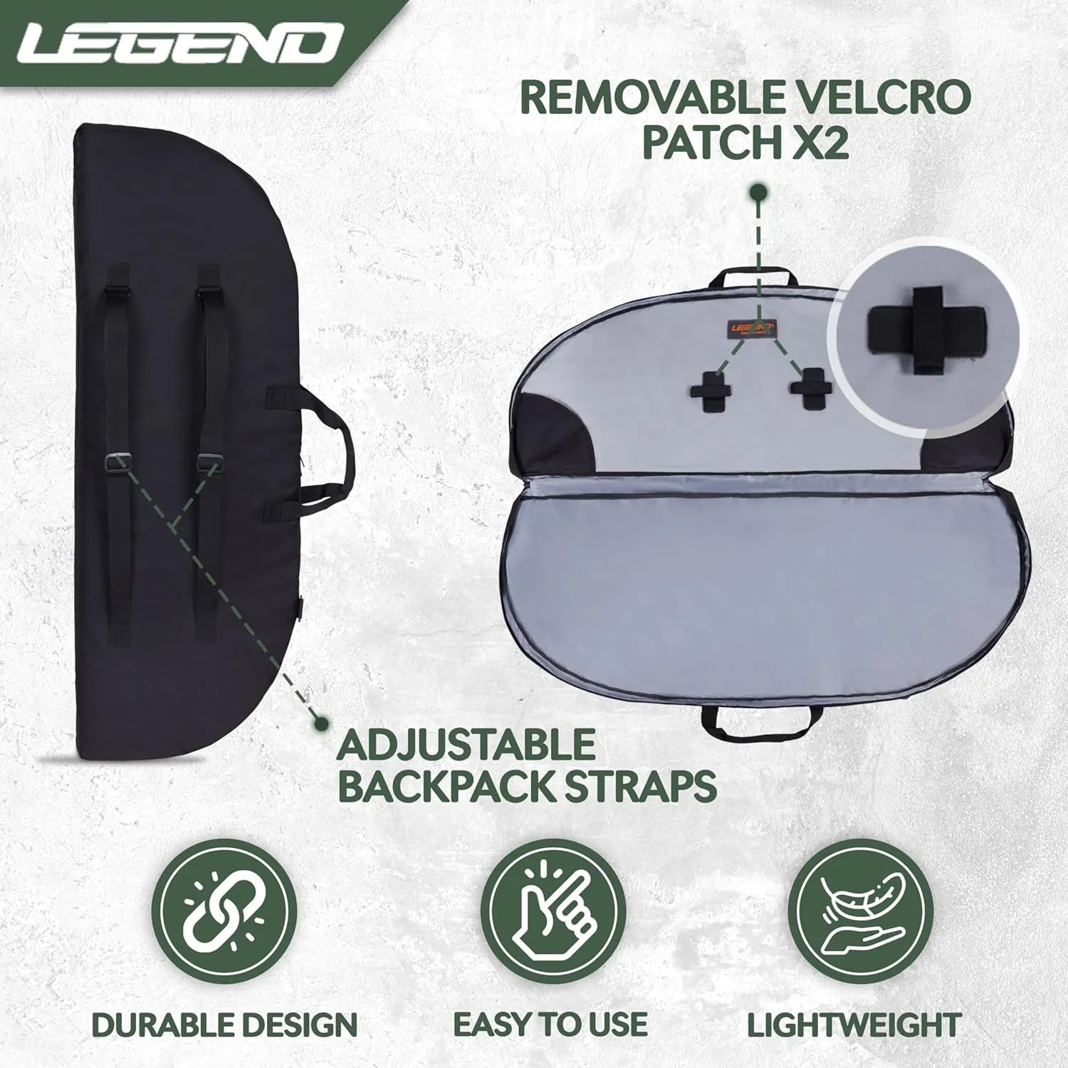 LEGEND Essential Compound Bow Case - Soft Bow Case for Compound Bow & Archery Accessories, Premium Bow Bag with Durable Nylon Fabric, Lightweight Archery Case with Backpack Strap - 36" or 44" Interior