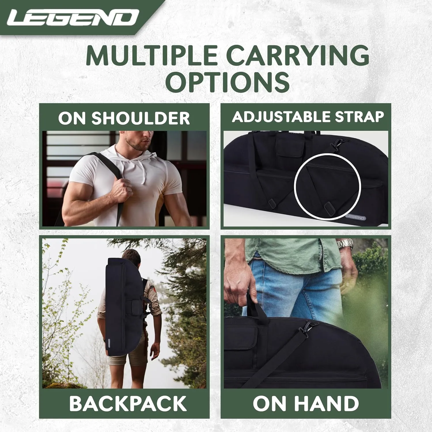 LEGEND Essential Compound Bow Case - Soft Bow Case for Compound Bow & Archery Accessories, Premium Bow Bag with Durable Nylon Fabric, Lightweight Archery Case with Backpack Strap - 36" or 44" Interior