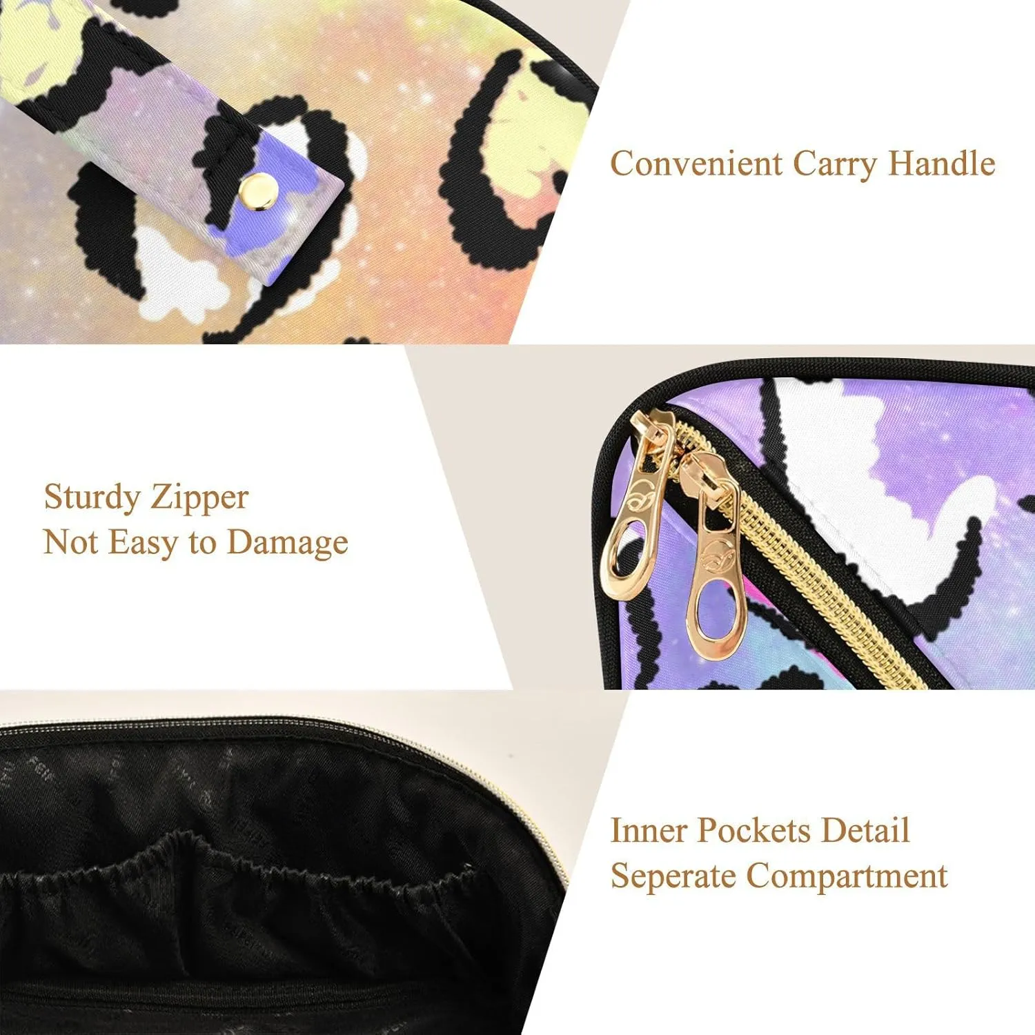 Leopard Heart Print Travel Makeup Bag Portable Cosmetic Pouch Large Capacity Make up Bag Toiletry Bag with Divider and Handle for Women