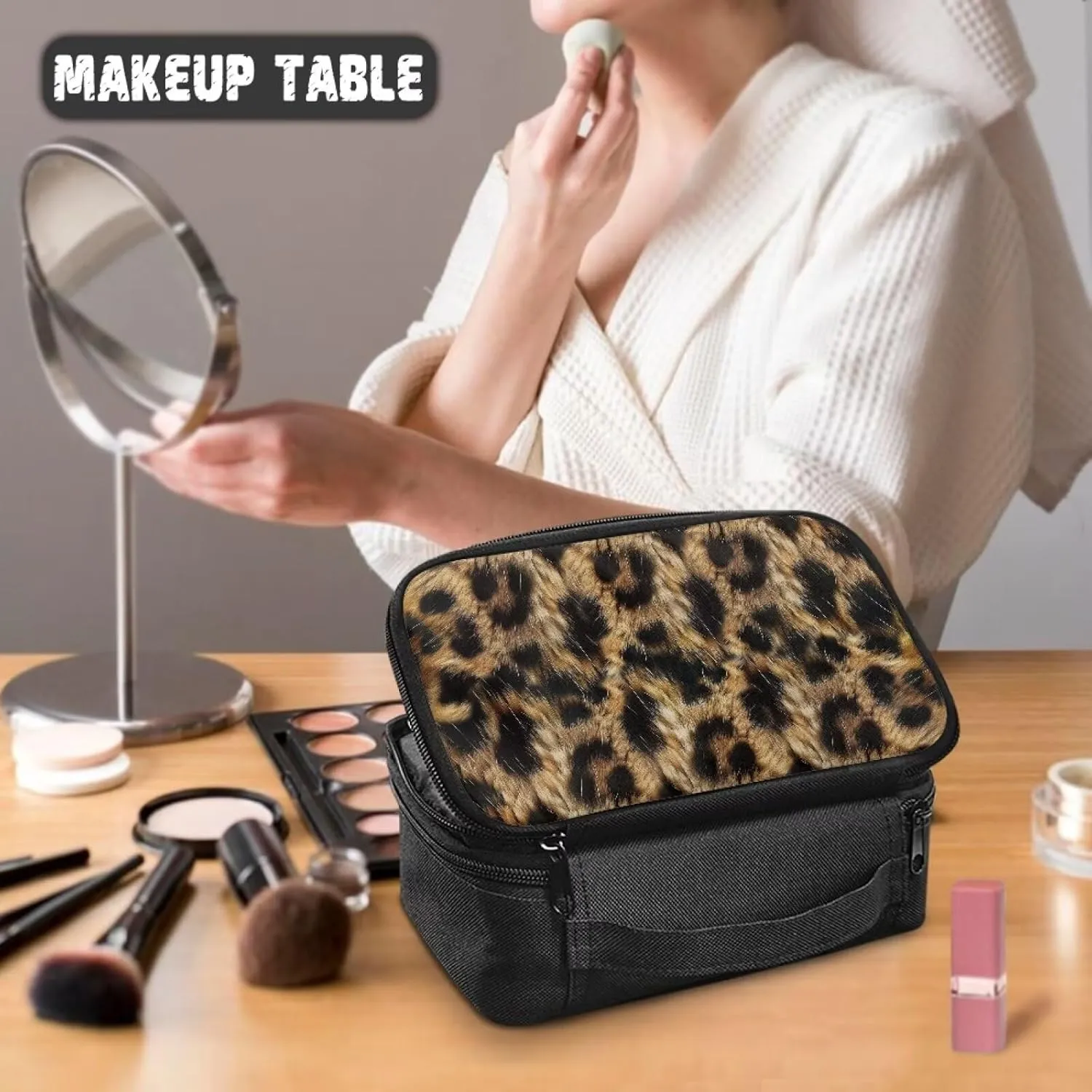 Leopard Makeup Bag for Women Small Size Toiletry Bags for Lady Custom Toiletry Travel Kit Bags Bathroom Shaving Bag Pockets Dopp Kit Sutable Going Out Weekend Party