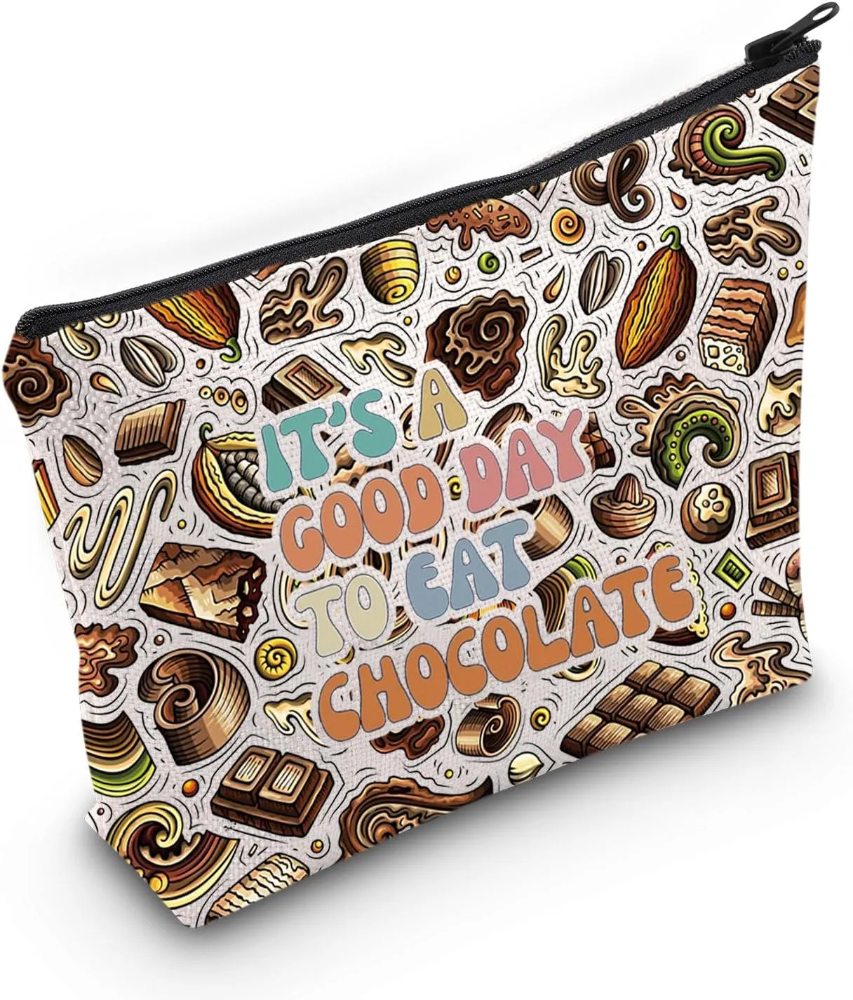 LEVLO Chocolate Cosmetic Makeup Bag Chocoholic Lover Gift It's A Good Day To Eat Chocolate Sweet Food Zipper Pouch Bag Chocolate Merch (To Eat Chocolate)