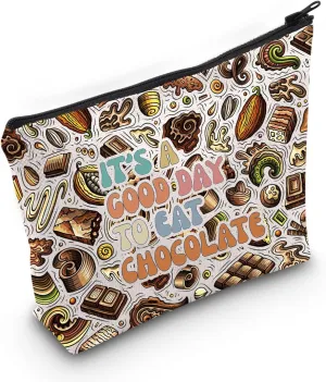 LEVLO Chocolate Cosmetic Makeup Bag Chocoholic Lover Gift It's A Good Day To Eat Chocolate Sweet Food Zipper Pouch Bag Chocolate Merch (To Eat Chocolate)
