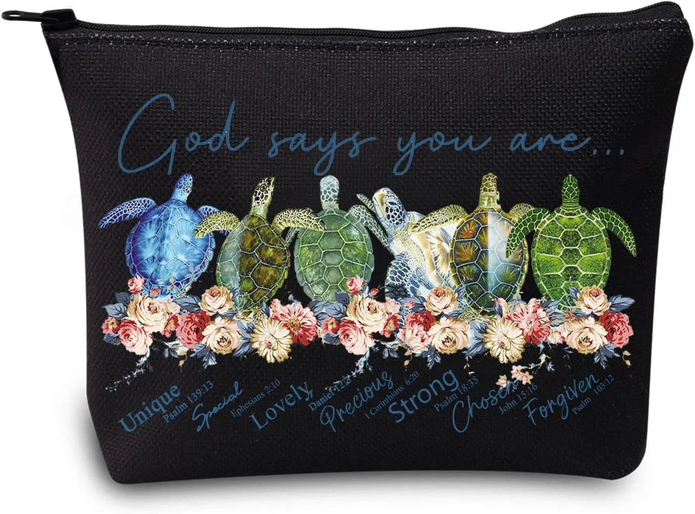 LEVLO Sea Turtle Cosmetic Make Up Bag Turtle Lover Gift God Says You Are Unique Special Lovely Chosen Forgiven Makeup Zipper Pouch Bag For Women Girls