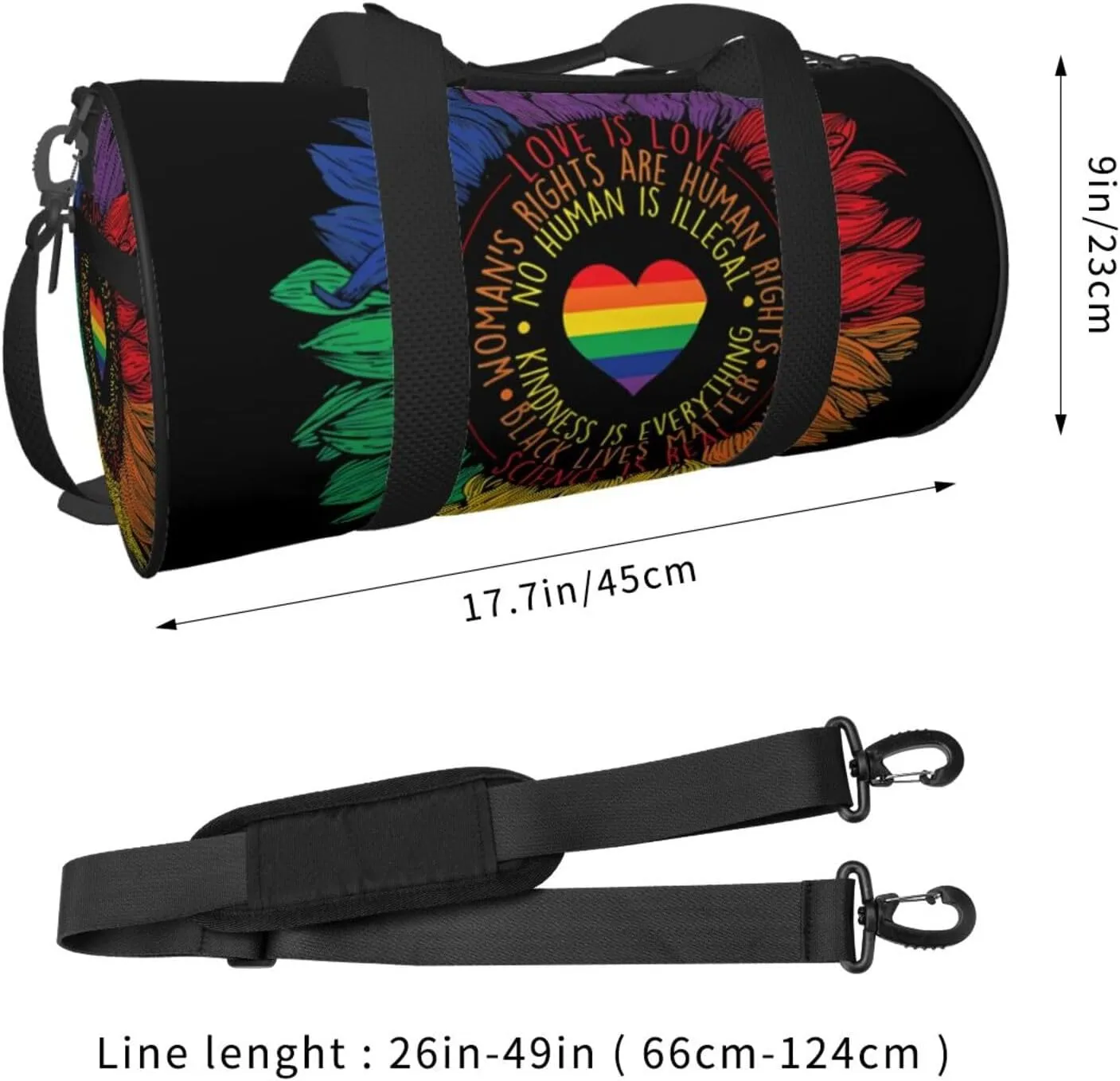 LGBT Pride Rainbow Gay Sunflower Science Is Real Love Is Love Round Travel Duffel Bag Large Capacity Gym Sports Bags for Hiking Vacation Trips
