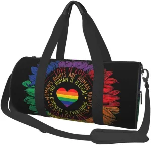 LGBT Pride Rainbow Gay Sunflower Science Is Real Love Is Love Round Travel Duffel Bag Large Capacity Gym Sports Bags for Hiking Vacation Trips