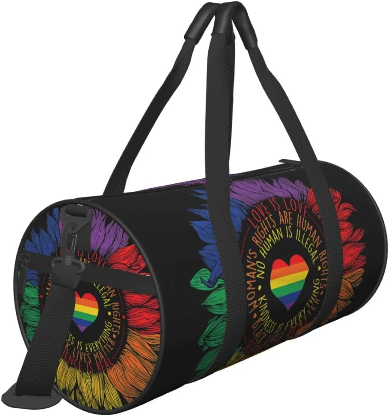 LGBT Pride Rainbow Gay Sunflower Science Is Real Love Is Love Round Travel Duffel Bag Large Capacity Gym Sports Bags for Hiking Vacation Trips