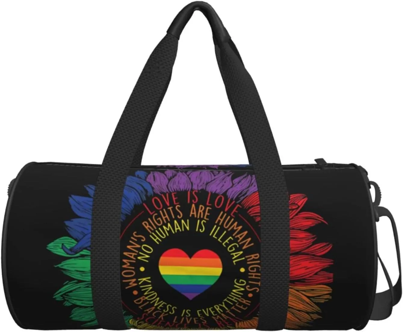 LGBT Pride Rainbow Gay Sunflower Science Is Real Love Is Love Round Travel Duffel Bag Large Capacity Gym Sports Bags for Hiking Vacation Trips