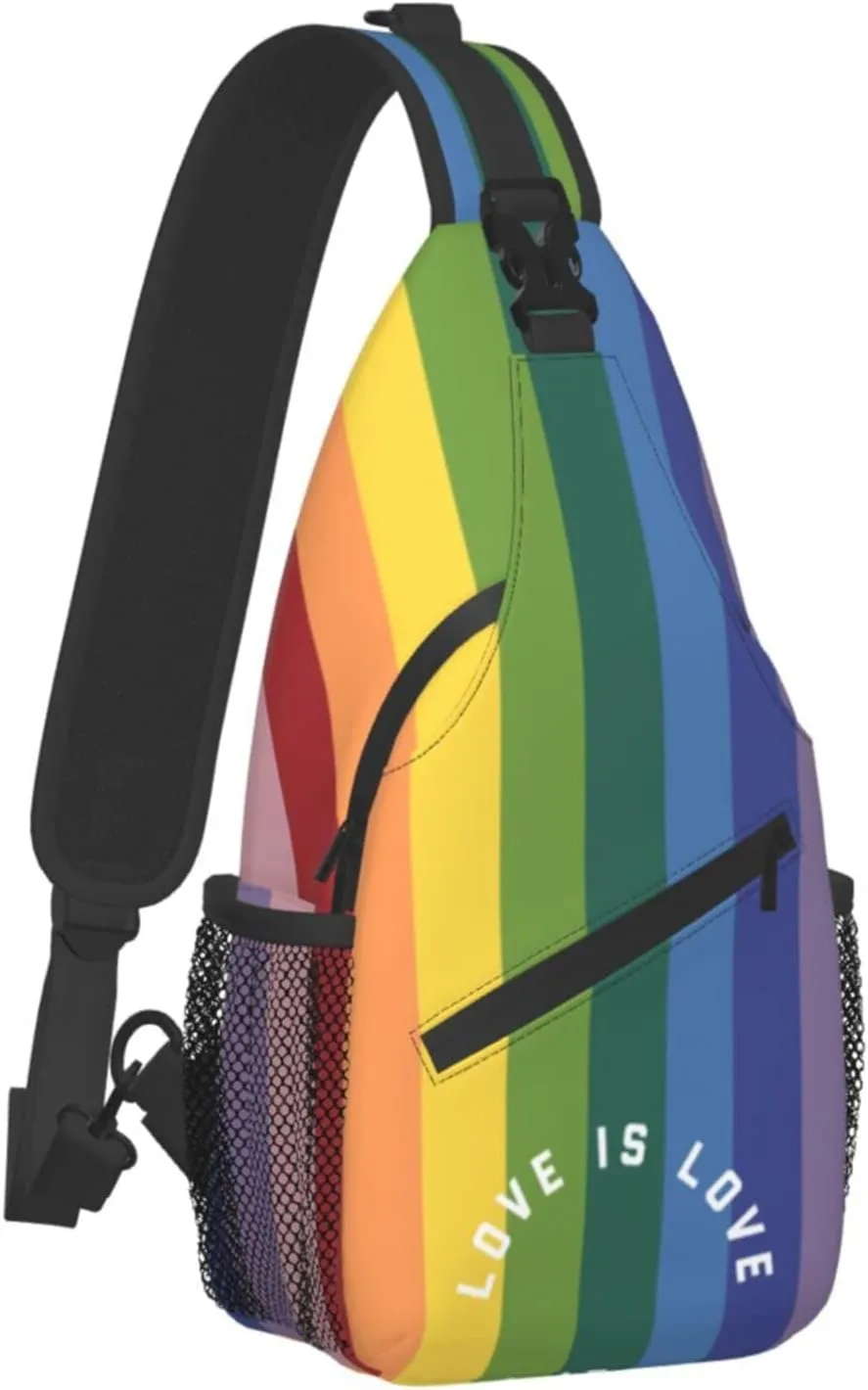 LGBT Sling Bag Crossbody Chest Daypack Casual Backpack Rainbow Animal Shoulder Bag For Travel Hiking Shopping