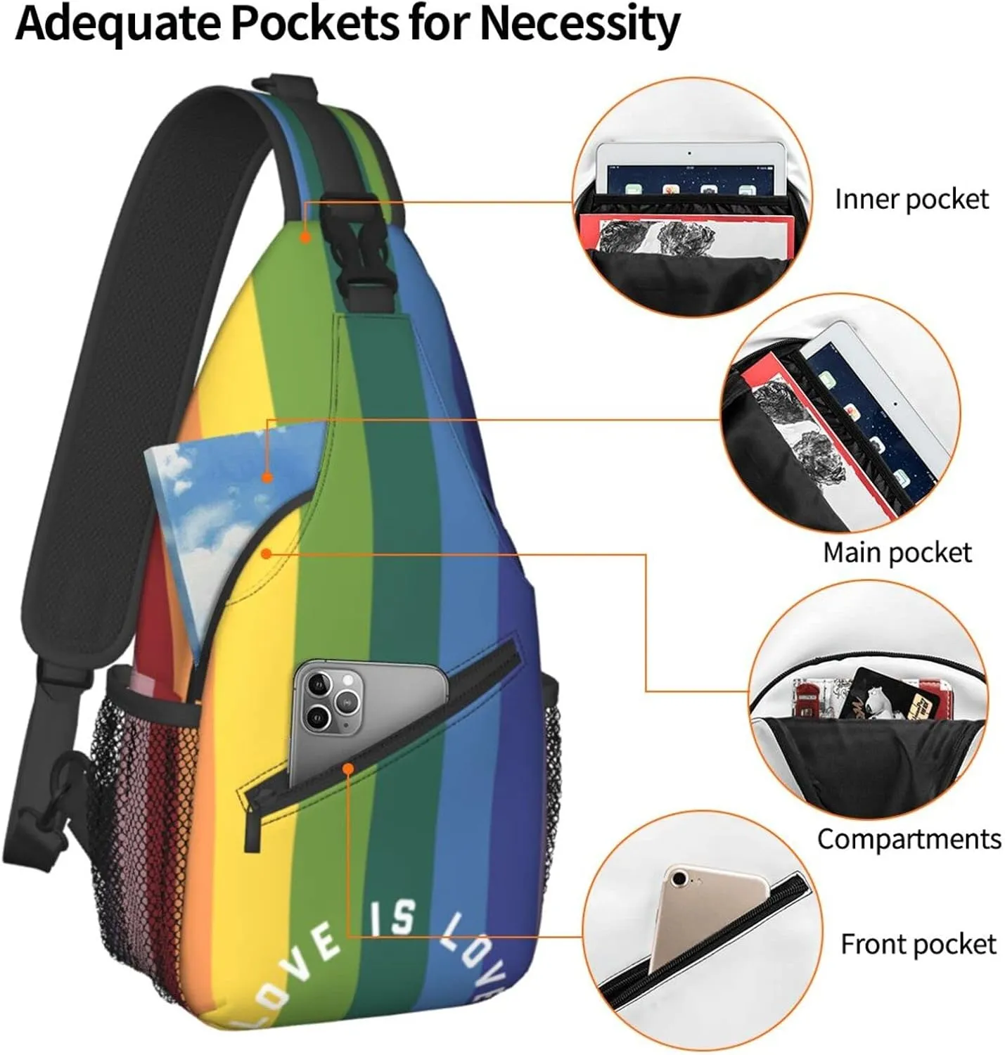LGBT Sling Bag Crossbody Chest Daypack Casual Backpack Rainbow Animal Shoulder Bag For Travel Hiking Shopping
