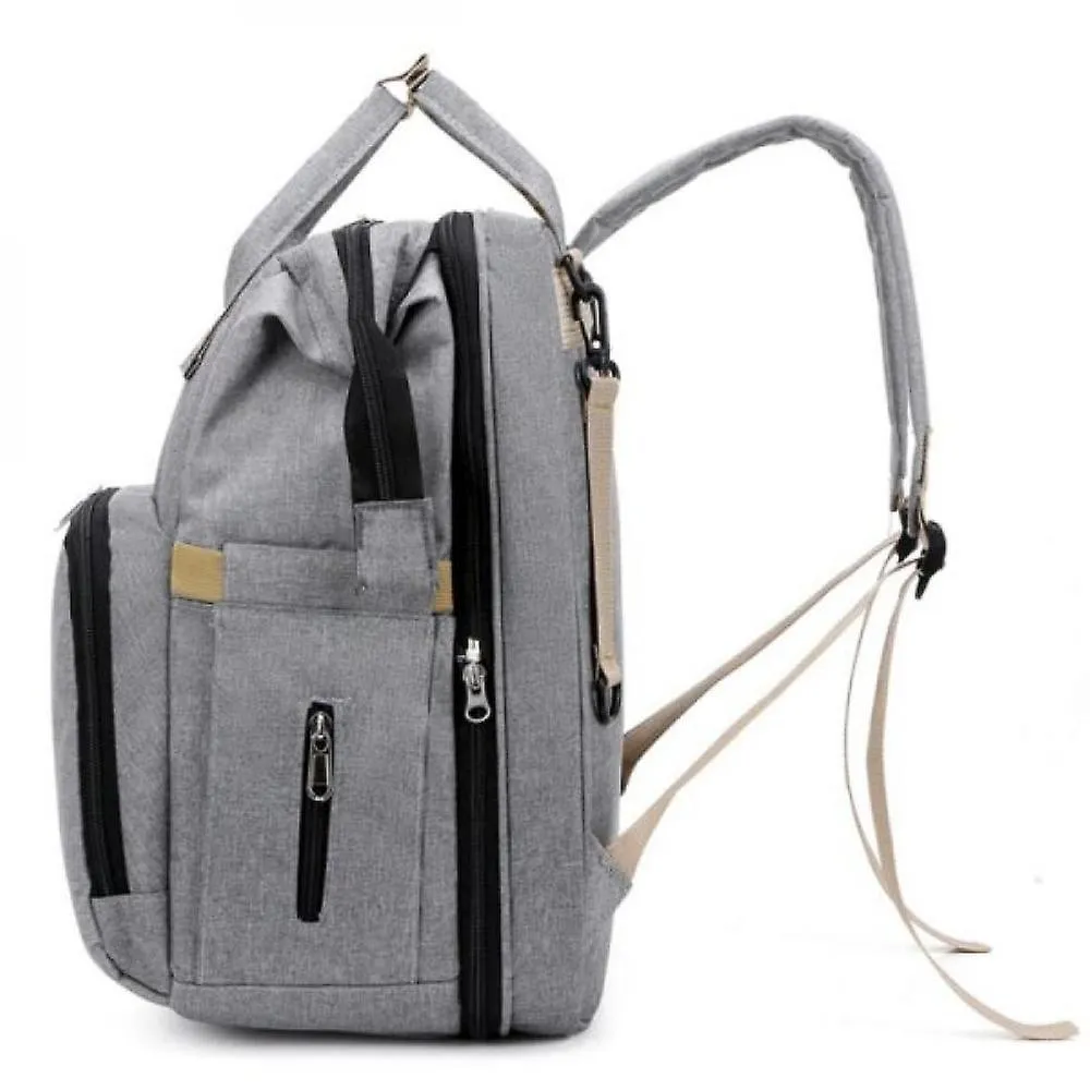 Light Grey Diaper Backpack Foldable Baby Bed Large Capacity Mummy Bag With Changing Station LC1206
