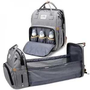 Light Grey Diaper Backpack Foldable Baby Bed Large Capacity Mummy Bag With Changing Station LC1206