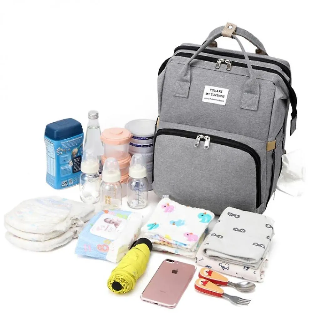Light Grey Diaper Backpack Foldable Baby Bed Large Capacity Mummy Bag With Changing Station LC1206