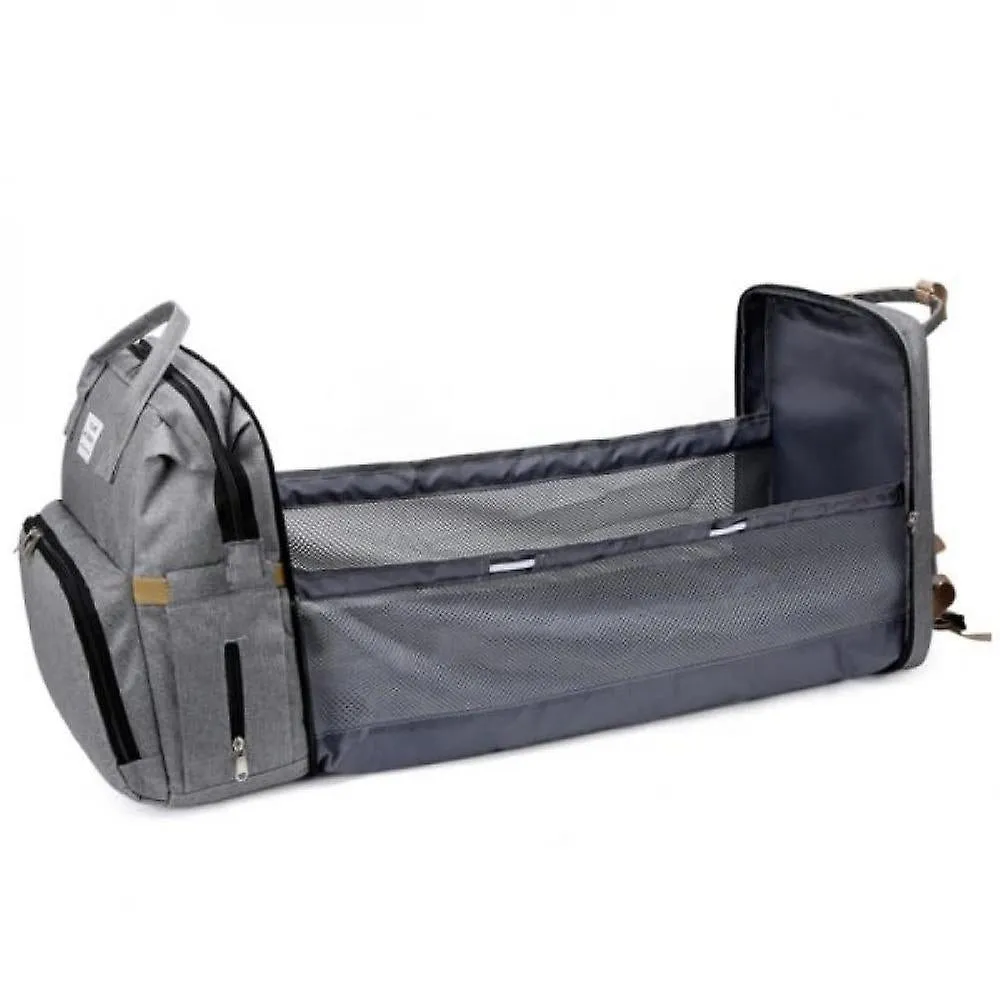 Light Grey Diaper Backpack Foldable Baby Bed Large Capacity Mummy Bag With Changing Station LC1206